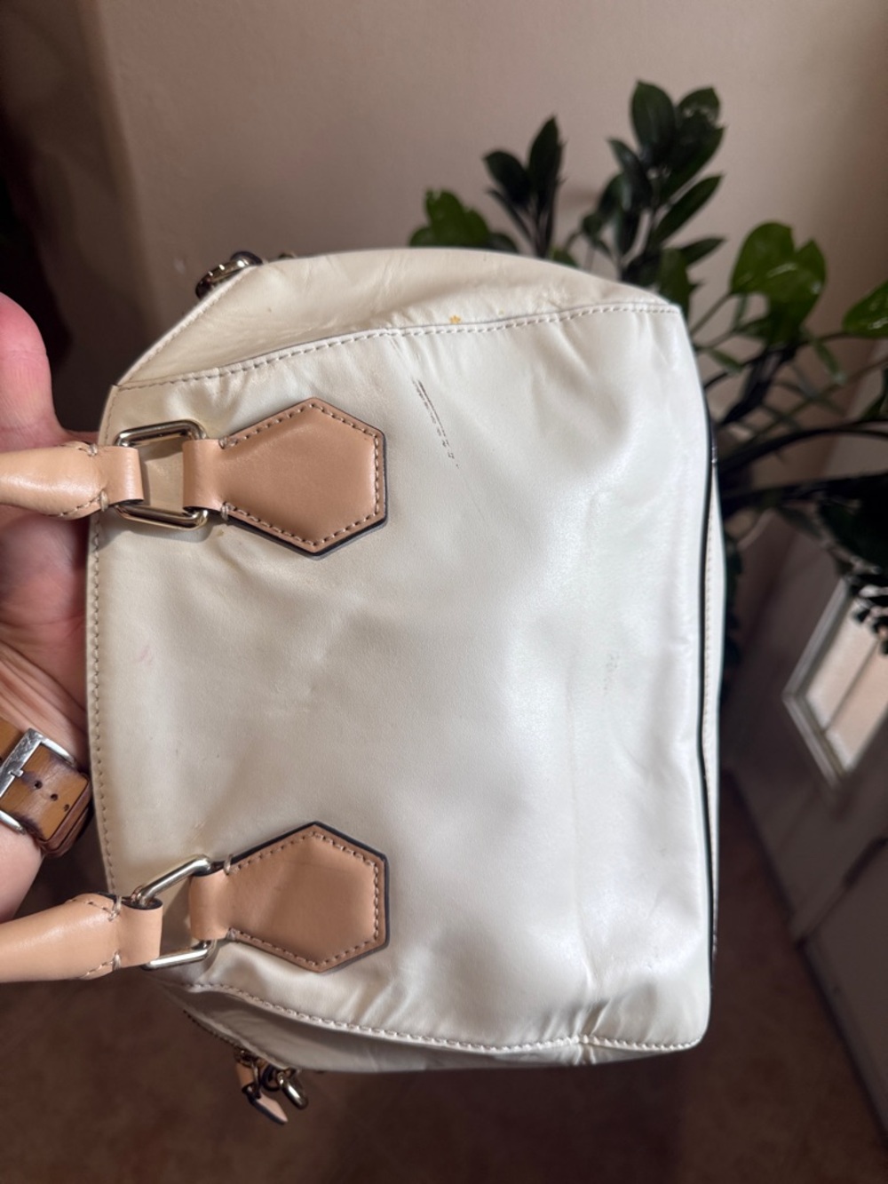 kate spade Cream Leather Satchel with Tan Handles and Gold Hardware - Picture 3 of 8